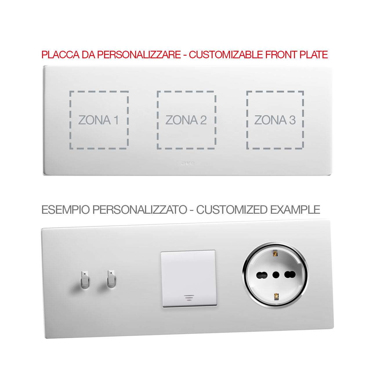 AVE - Placca New Style. S44 personalizzabile colore bianco   6 (2+2+2) Mod.