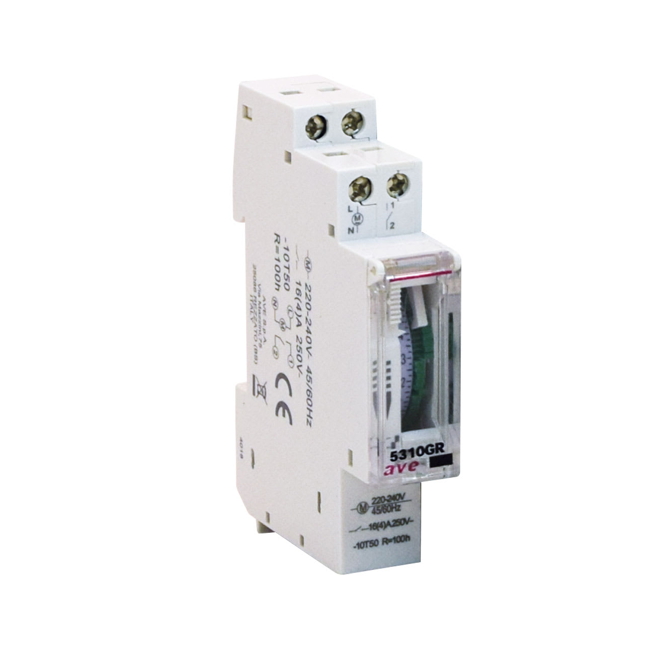 AVE - Interruttore giornaliero elettromeccanico 16A 1 modulo DIN 1NA per controllo temporizzato. 5310GR