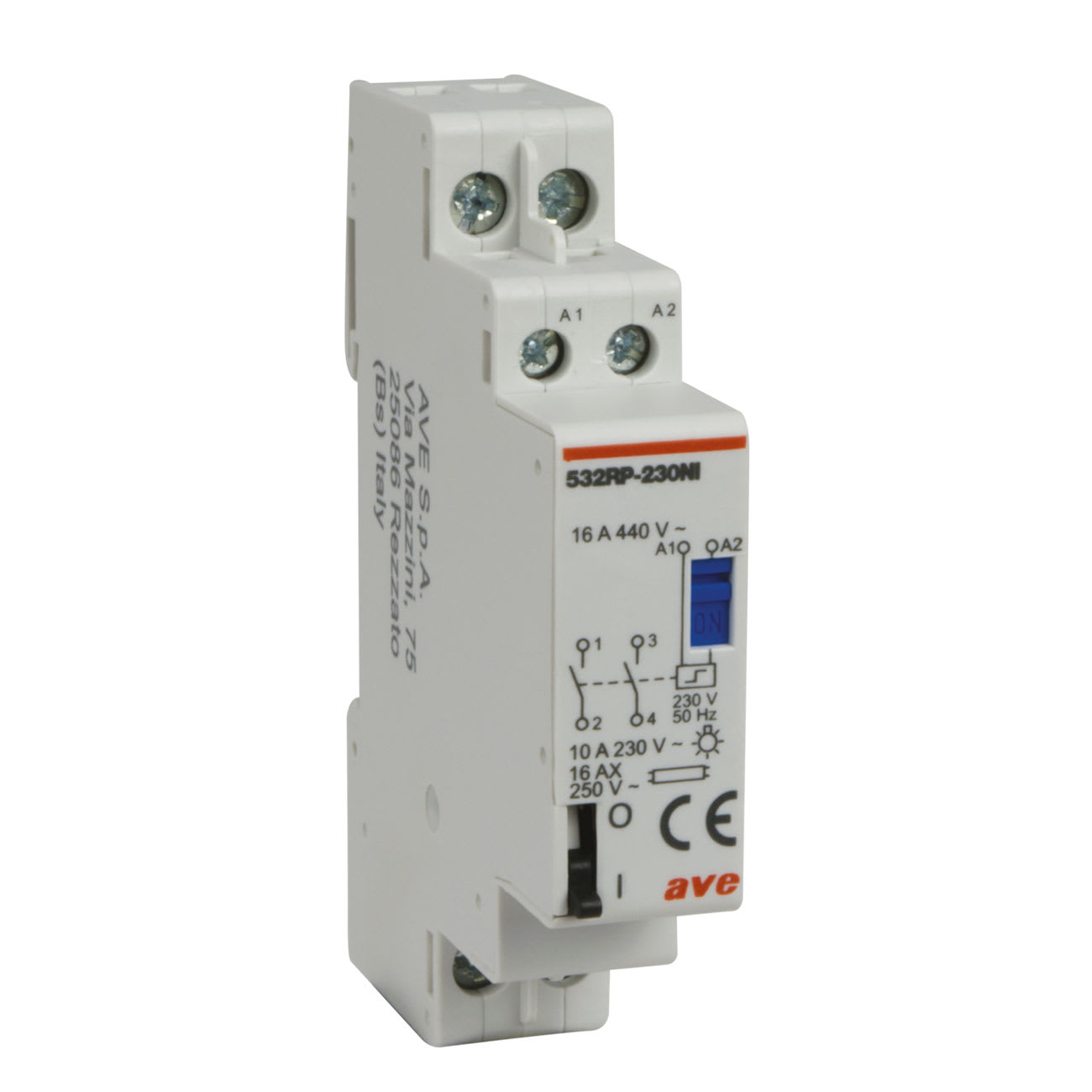AVE - Rele passo passo 16A 1 modulo din 2NA tensione bobina 230V.