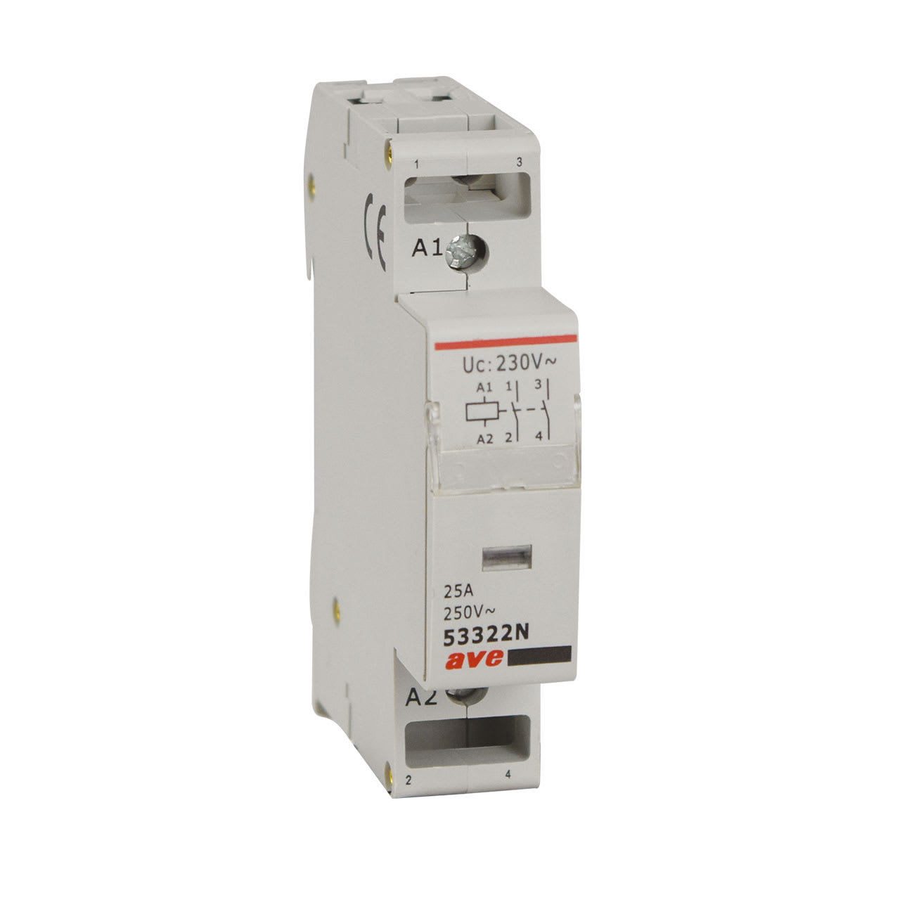 AVE - Contattore accessoriabile 2P 25A 250Vca 2NA bobina 230Vca 1 mod. DIN