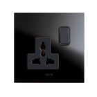 AVE - SINGOLA PRESA MULTISTANDARD. PLACCA IN VETRO COLORE NERO. 2P+T 13A 250V FINITURA LUCIDA 2 MOD.