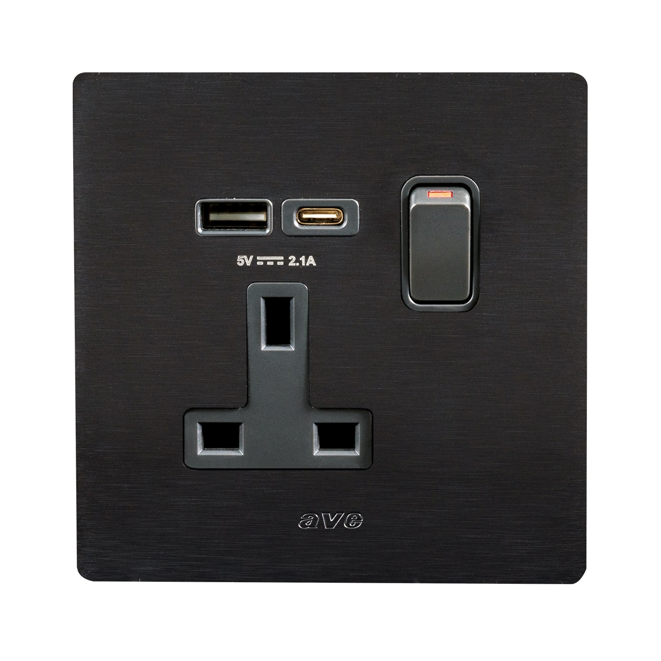 AVE - presa 13a interruttore 2p alluminio antracite usb ac compatta e versatile per connessioni sicure e rapide in ambienti moderni e funzionali
