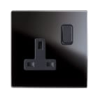 AVE - Singola presa std inglese. placca in vetro colore nero. 2P+T 13A 250V finitura lucida 2 Mod.