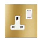 AVE - Singola presa std inglese. placca in alluminio colore oro. 2P+T 13A 250V finitura spazzolata 2 Mod.