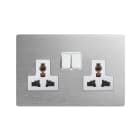 AVE - DOPPIA PRESA MULTISTANDARD. PLACCA IN ALLUMINIO COLORE NATURALE. 2P T 13A 250V FINITURA SPAZZOLATA 4 MOD.