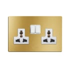 AVE - DOPPIA PRESA MULTISTANDARD. PLACCA IN ALLUMINIO COLORE ORO. 2P T 13A 250V FINITURA SPAZZOLATA 4 MOD.