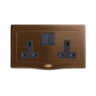 AVE - Doppia presa std inglese. placca in legno colore noce. 2P+T 13A 250V finitura opaca 4 Mod.