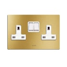 AVE - Doppia presa std inglese. placca in alluminio colore oro. 2P+T 13A 250V finitura spazzolata 4 Mod.
