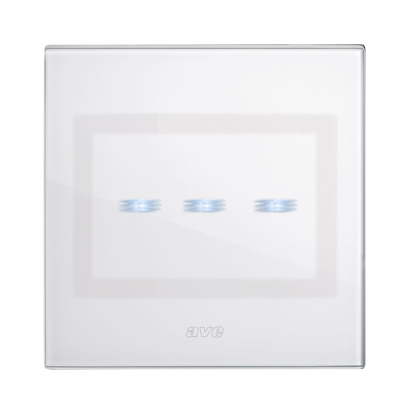 AVE - Triplo comando touch. placca vetro colore bianco. 1P 6A 230V~  led  finitura lucida  2 Mod. BS2TC01K3BL