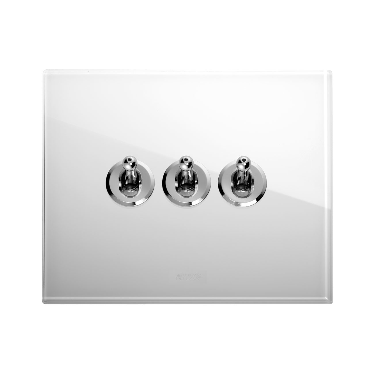 AVE - Triplo deviatore levetta. placca vetro colore bianco. 1P 10AX 250V~ finitura lucida 2 Mod. BS400203BL