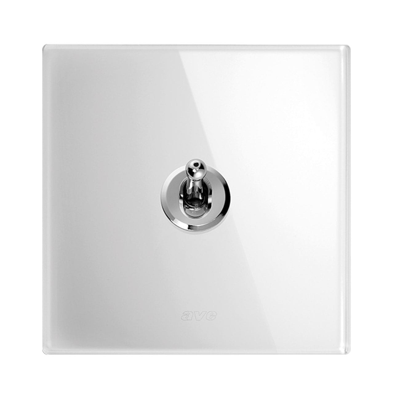 AVE - Singolo deviatore levetta. placca vetro colore bianco. 1P 10AX 250V~  finitura lucida  2 Mod. BS400221BL