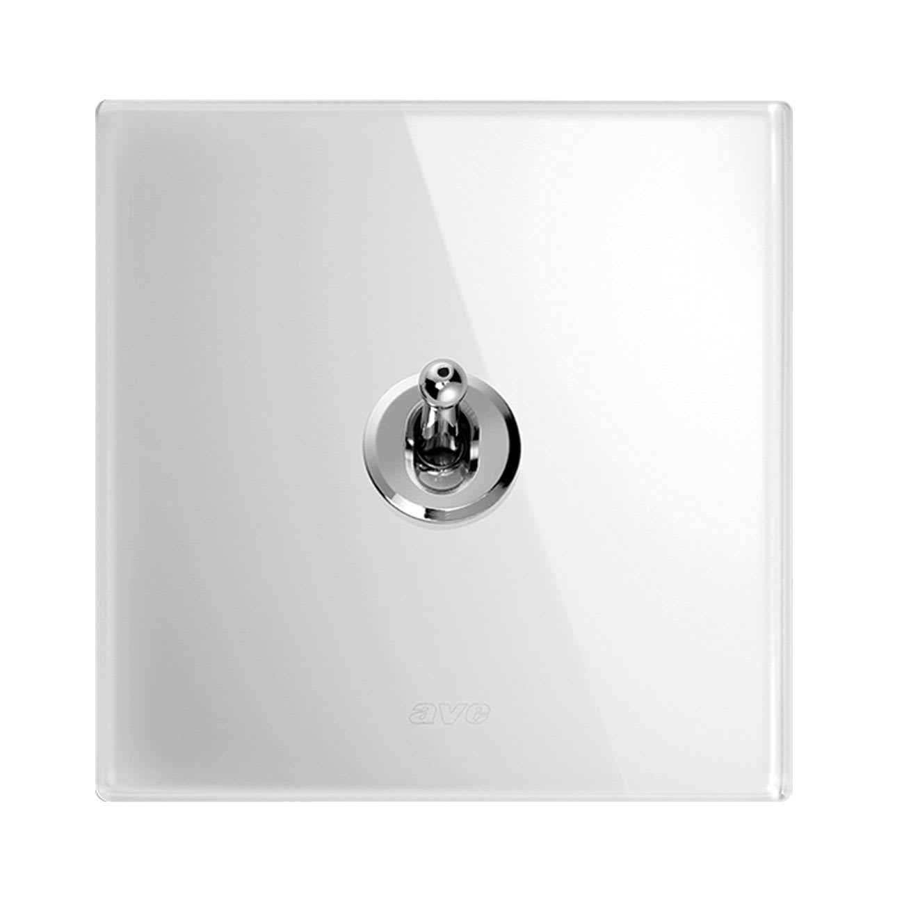 AVE - Singolo deviatore levetta. placca vetro colore bianco. 1P 10AX 250V~ finitura lucida 2 Mod. BS400221BL