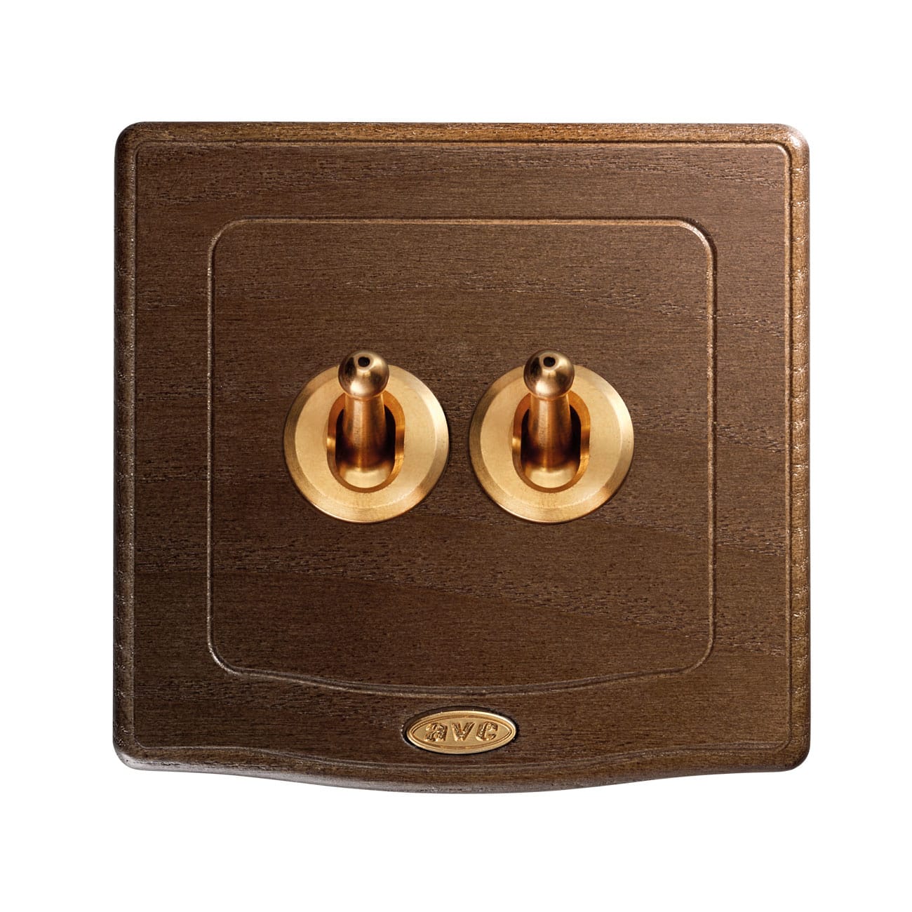 AVE - Doppio deviatore levetta. placca legno colore noce. 1P 10AX 250V~  finitura opaca  2 Mod. BS400222LNOC