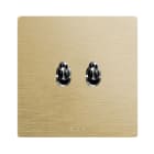 AVE - Doppio deviatore levetta. placca alluminio colore oro. 1P 10AX 250V~ finitura spazzolata 2 Mod.