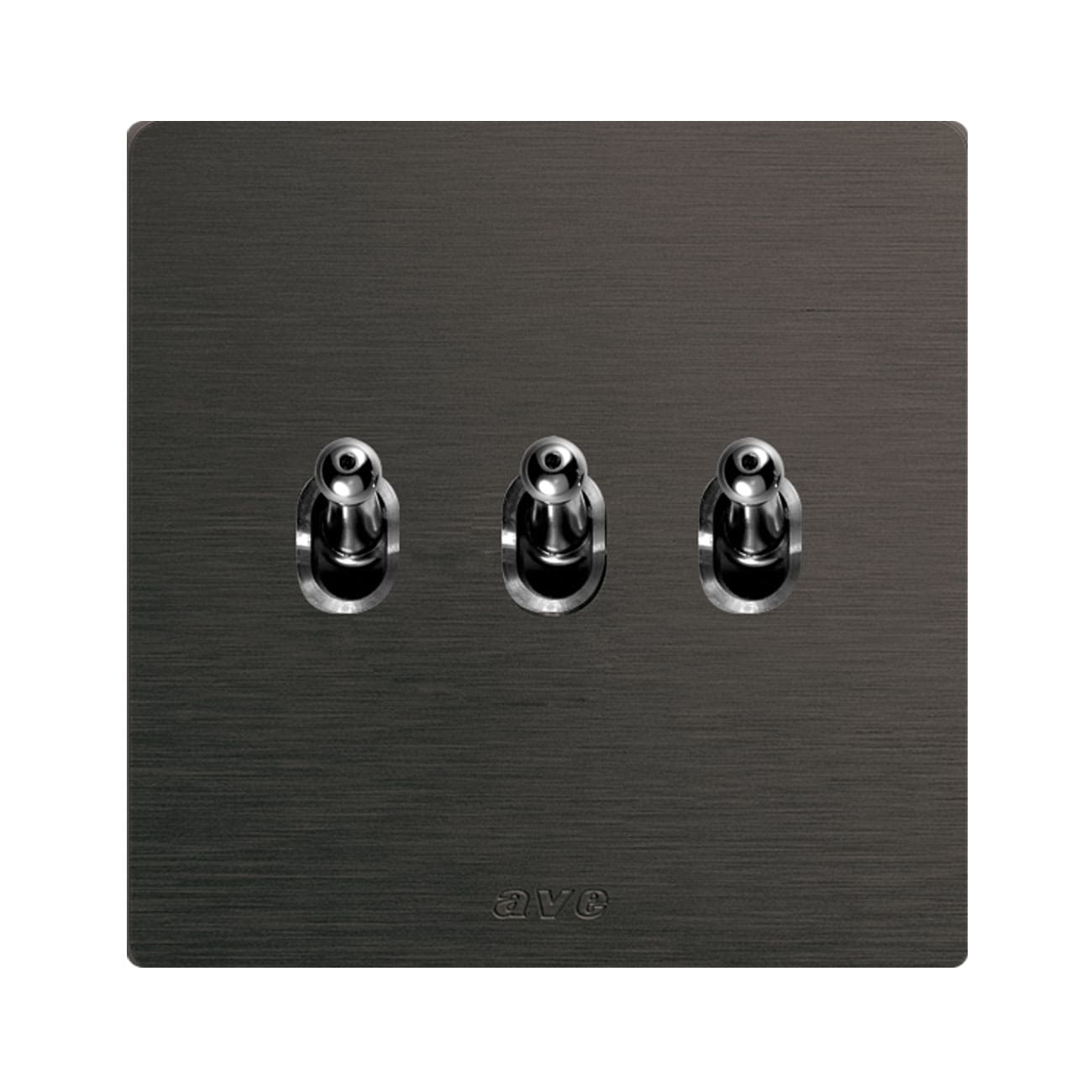 AVE - Triplo deviatore levetta. placca alluminio colore antracite. 1P 10AX 250V~  finitura spazzolata  2 Mod. BS4002K3ANS