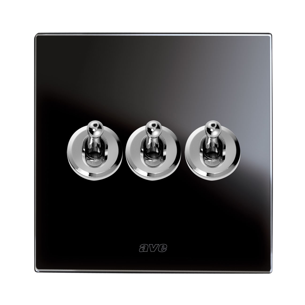 AVE - Triplo deviatore levetta. placca vetro colore nero. 1P 10AX 250V~  finitura lucida  2 Mod. BS4002K3NAL