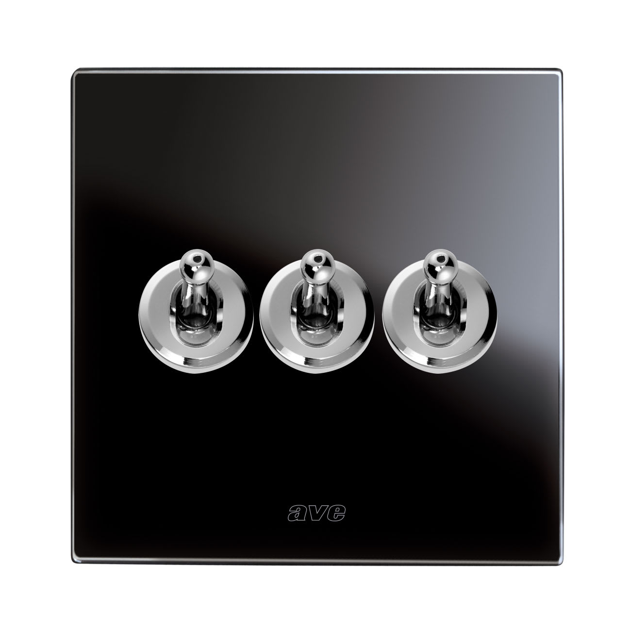 AVE - Triplo deviatore levetta. placca vetro colore nero. 1P 10AX 250V~ finitura lucida 2 Mod. BS4002K3NAL