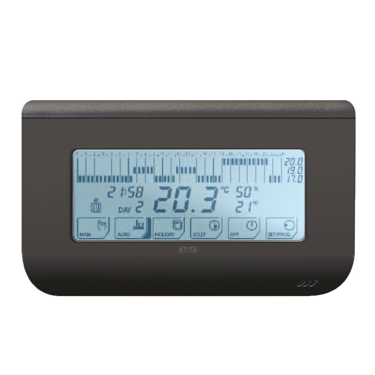 AVE - Cronotermostato touch parete   lifeprogrammazione facilitata  uscita na+nc 5(2)a  alimentazione batterie  prog. giorn./sett.