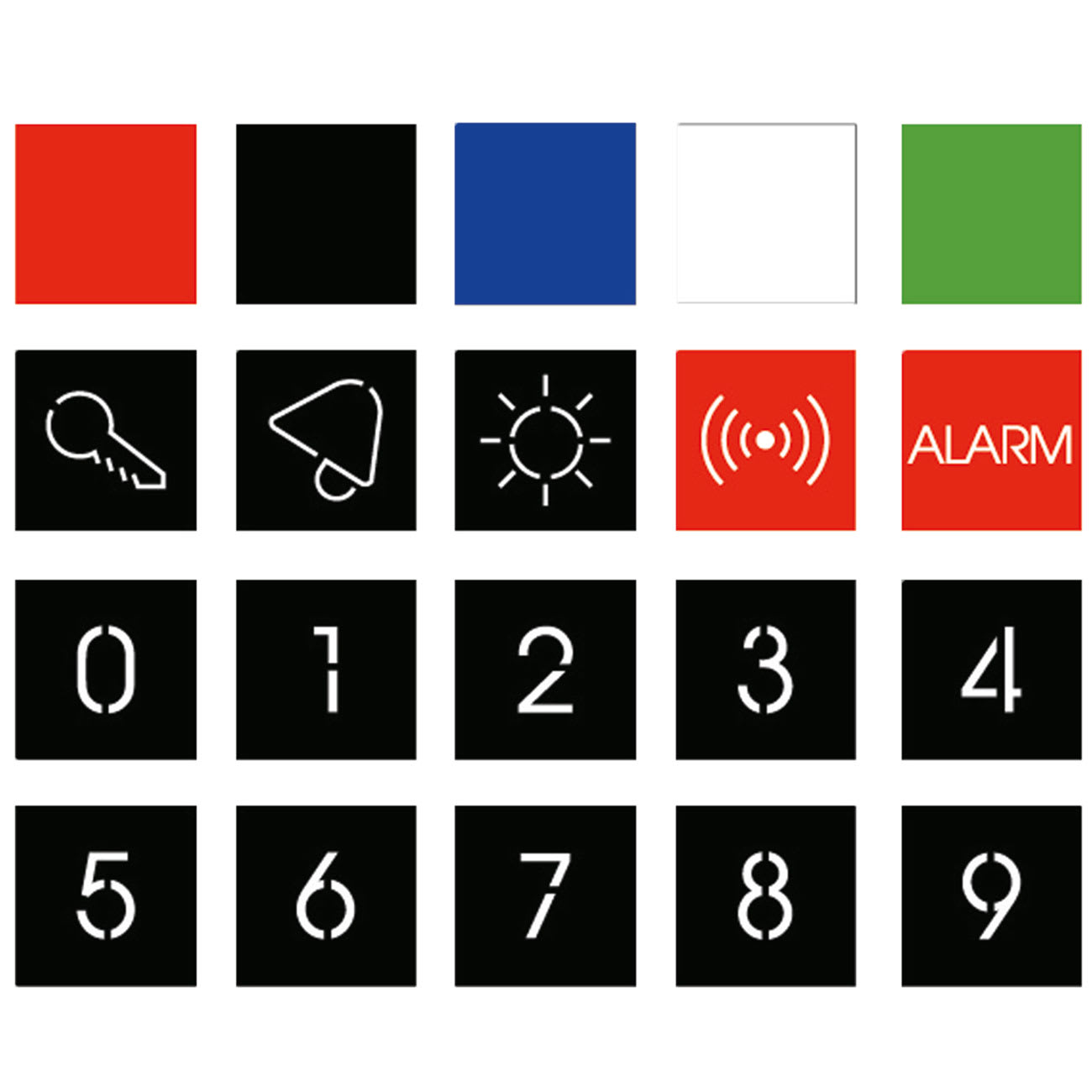 AVE - Set da 20 etichette intercambiabili. per personalizzazione spie luminose S44 scritte e simboli vari ETI20