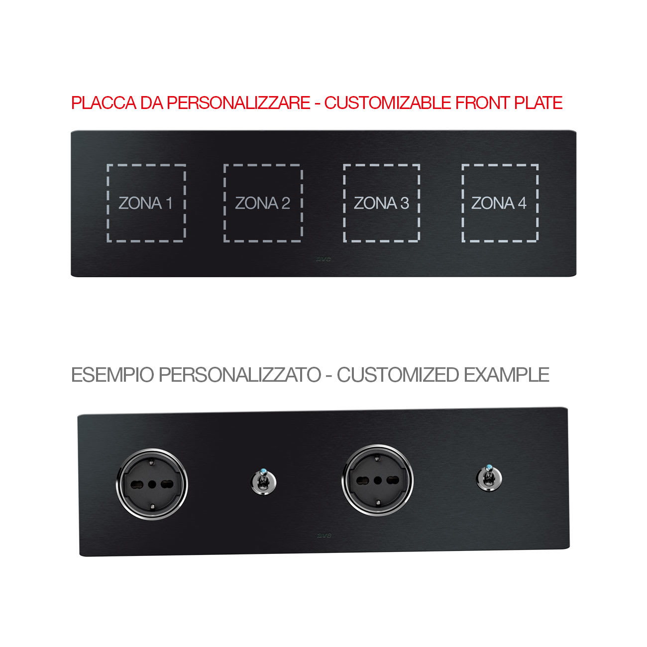 AVE - Placca Vera44 Alluminio. S44 personalizzabile colore antracite 2+2+2+2 Mod.