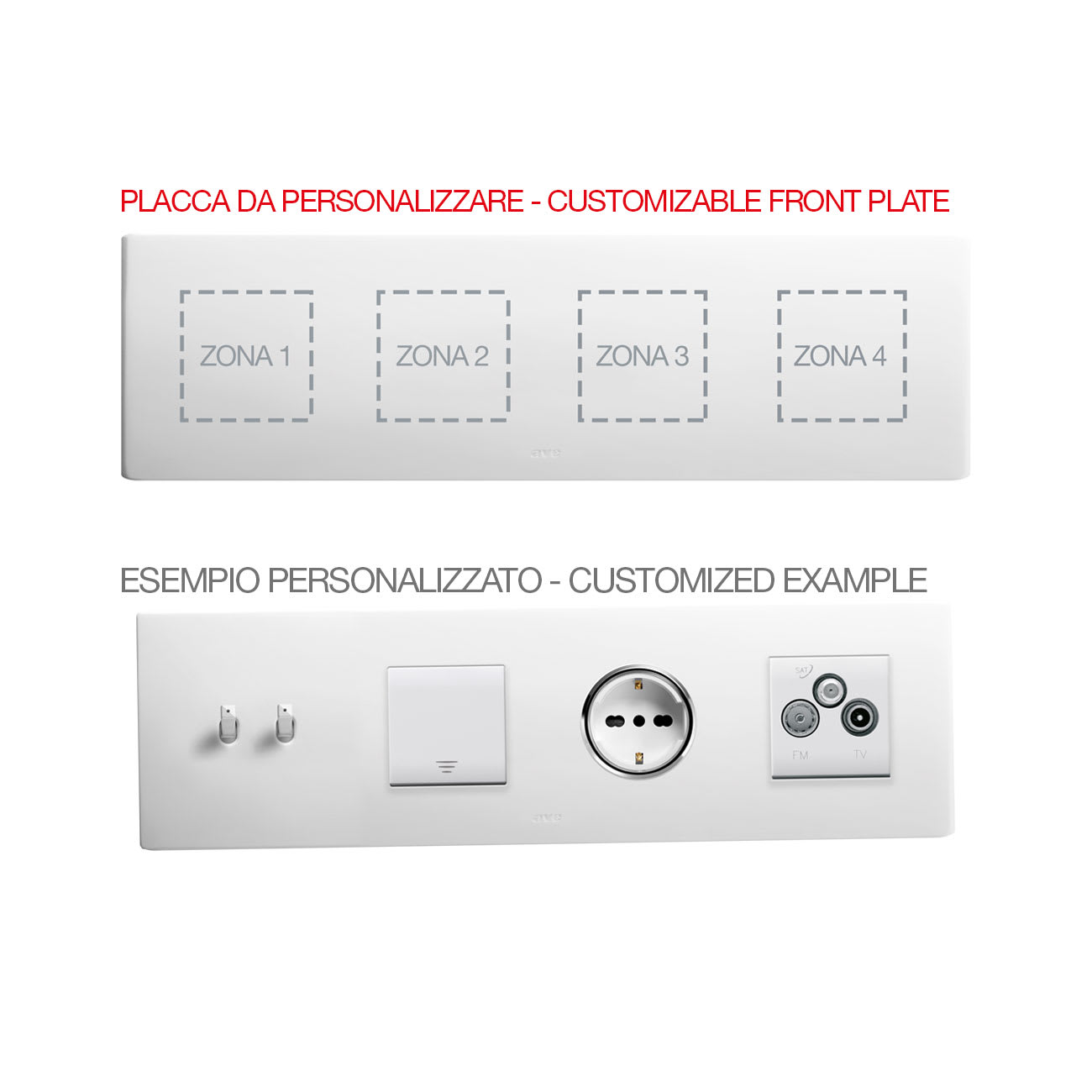 AVE - Placca New Style. S44 personalizzabile colore bianco 8 (2+2+2+2) Mod.