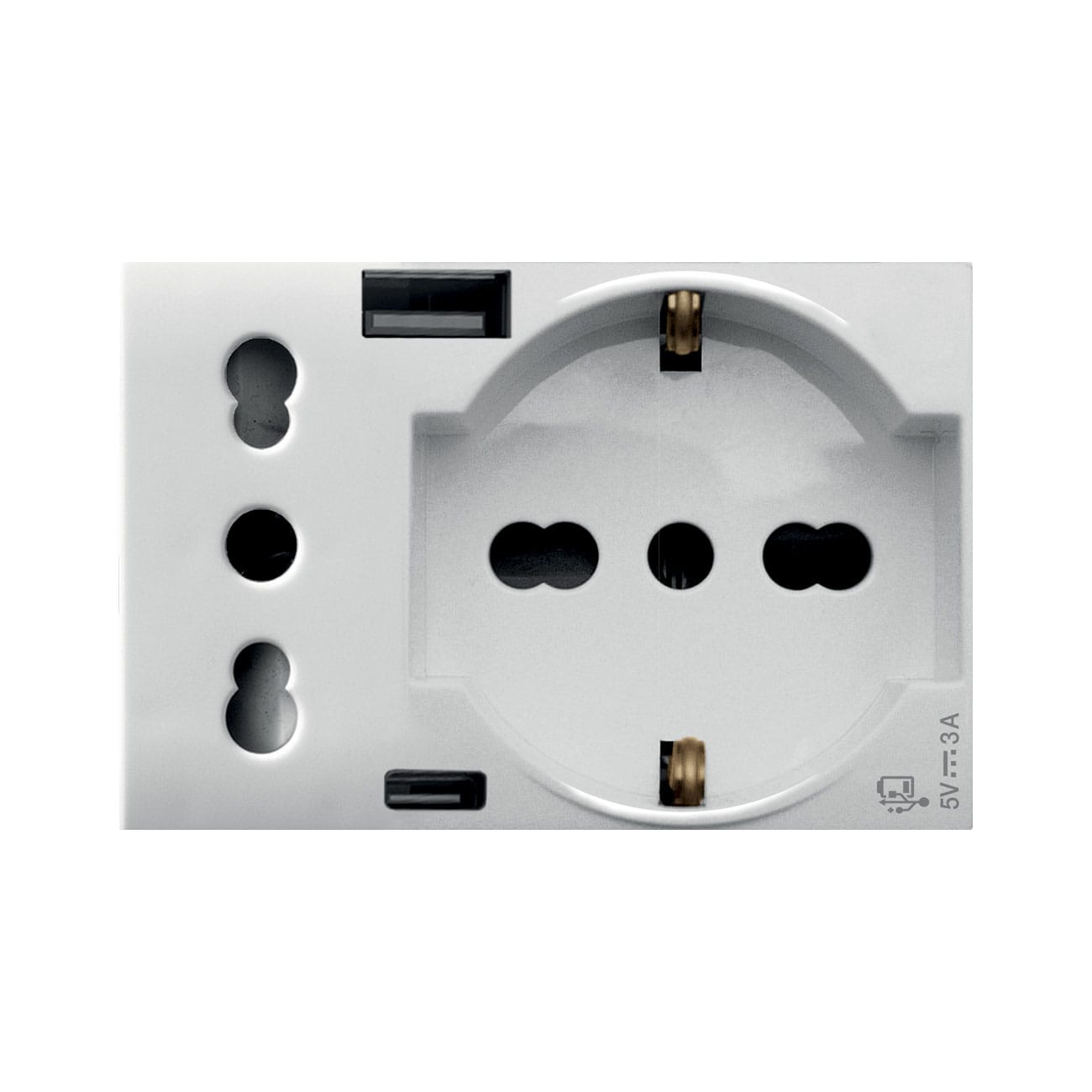 AVE - Presa schuko bipasso+presa std italiano+USB tipo A e C. WHITEK S44. colore bianco.  2P+T 10/16A 250V  finitura opaca  3 Mod. 44609015USB