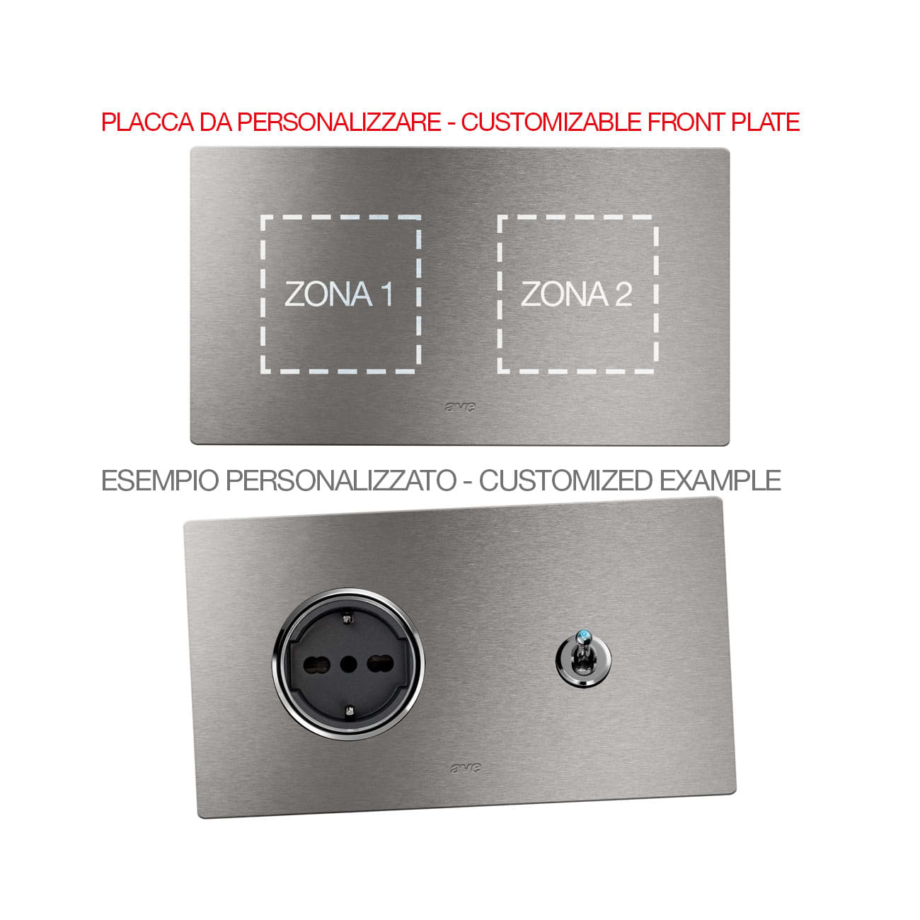 AVE - Placca Vera44 Alluminio. S44 personalizzabile colore alluminio naturale  2+2 Mod. 44PA24ALS-XX