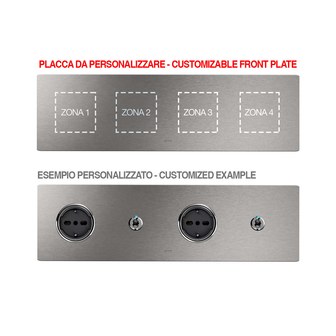 AVE - Placca Vera44 Alluminio. S44 personalizzabile colore alluminio naturale  2+2+2+2 Mod. 44PA28ALS-XX