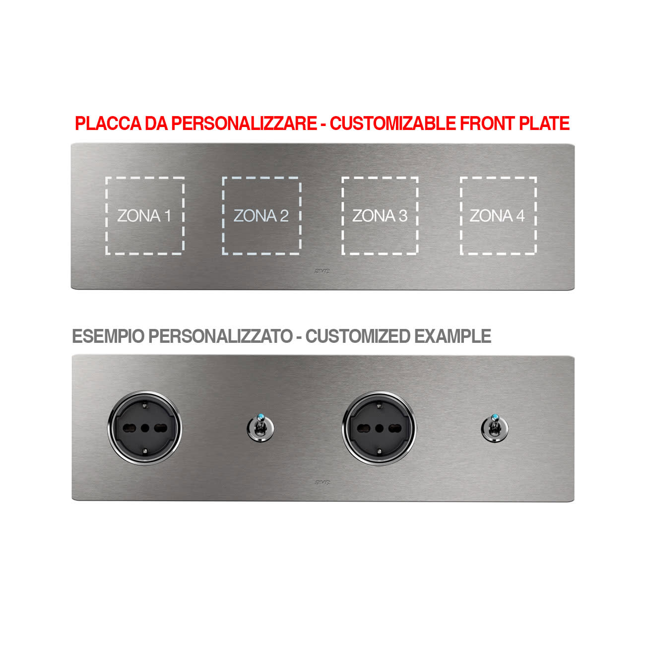 AVE - Placca Vera44 Alluminio. S44 personalizzabile colore alluminio naturale 2+2+2+2 Mod. 44PA28ALS-XX