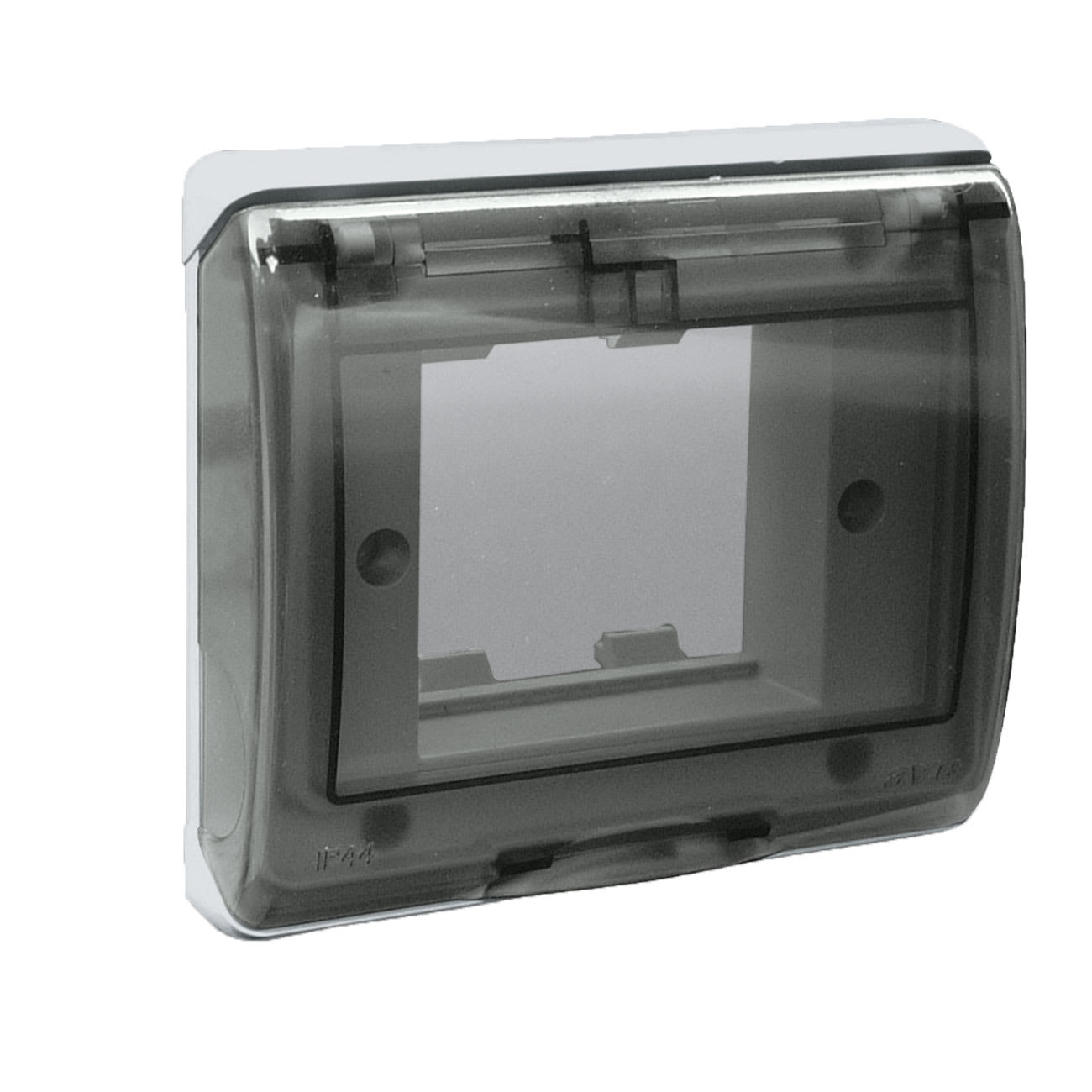 AVE - Placca IP44 con sportello rigido  autoportante (non  necessita di armatura portafrutti) 2 Mod. 45SPQ02