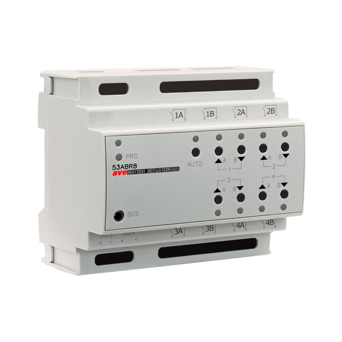 AVE - Attuatore multifunzione  10A resistivi  8 canali  AVEbus  6 Mod. DIN 53ABR8