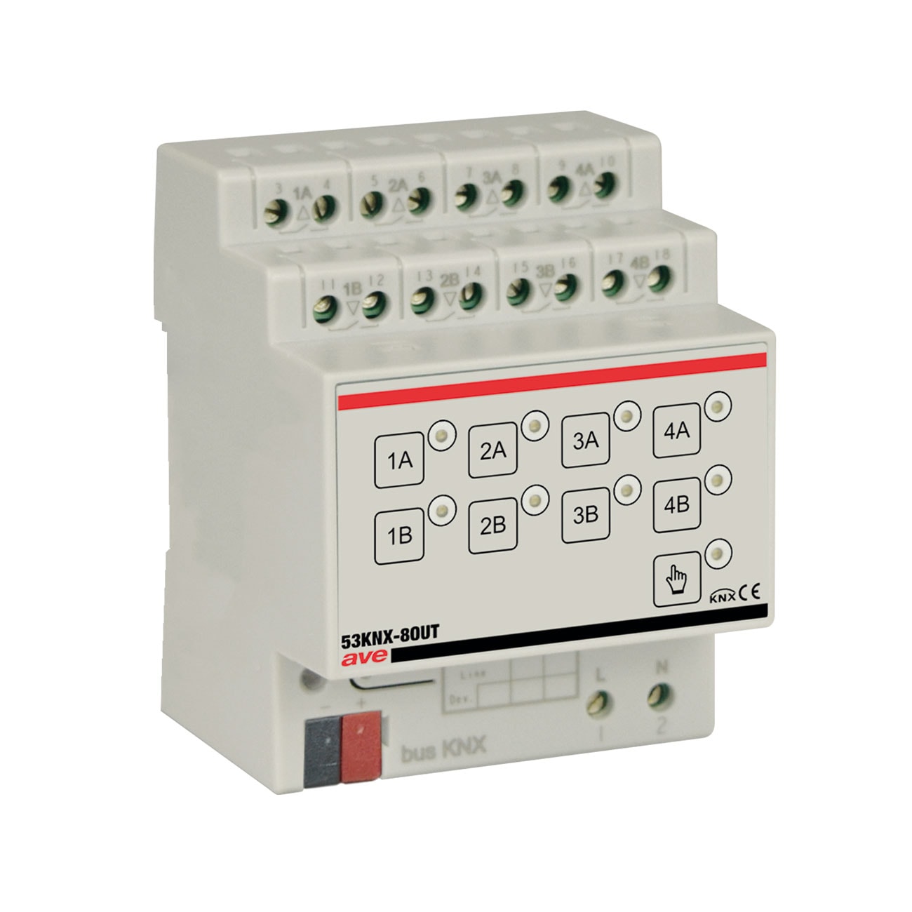 AVE - Attuatore knx a 8 canali da 16a, 4 moduli din, luci e tapparelle, 8/4 canali, 4 din.