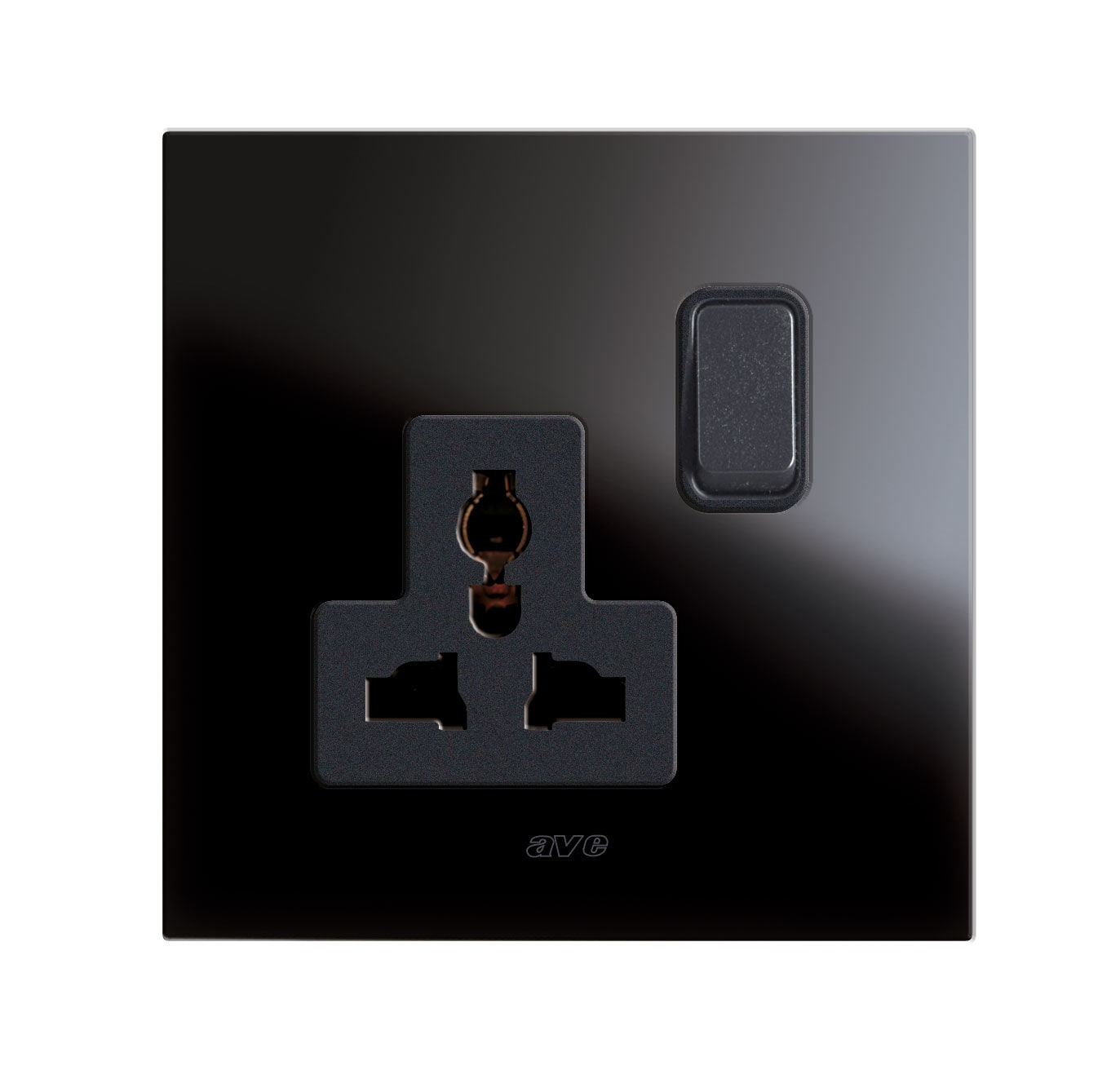 AVE - SINGOLA PRESA MULTISTANDARD. PLACCA IN VETRO COLORE NERO. 2P+T 13A 250V  FINITURA LUCIDA  2 MOD. BS1059TSNAL