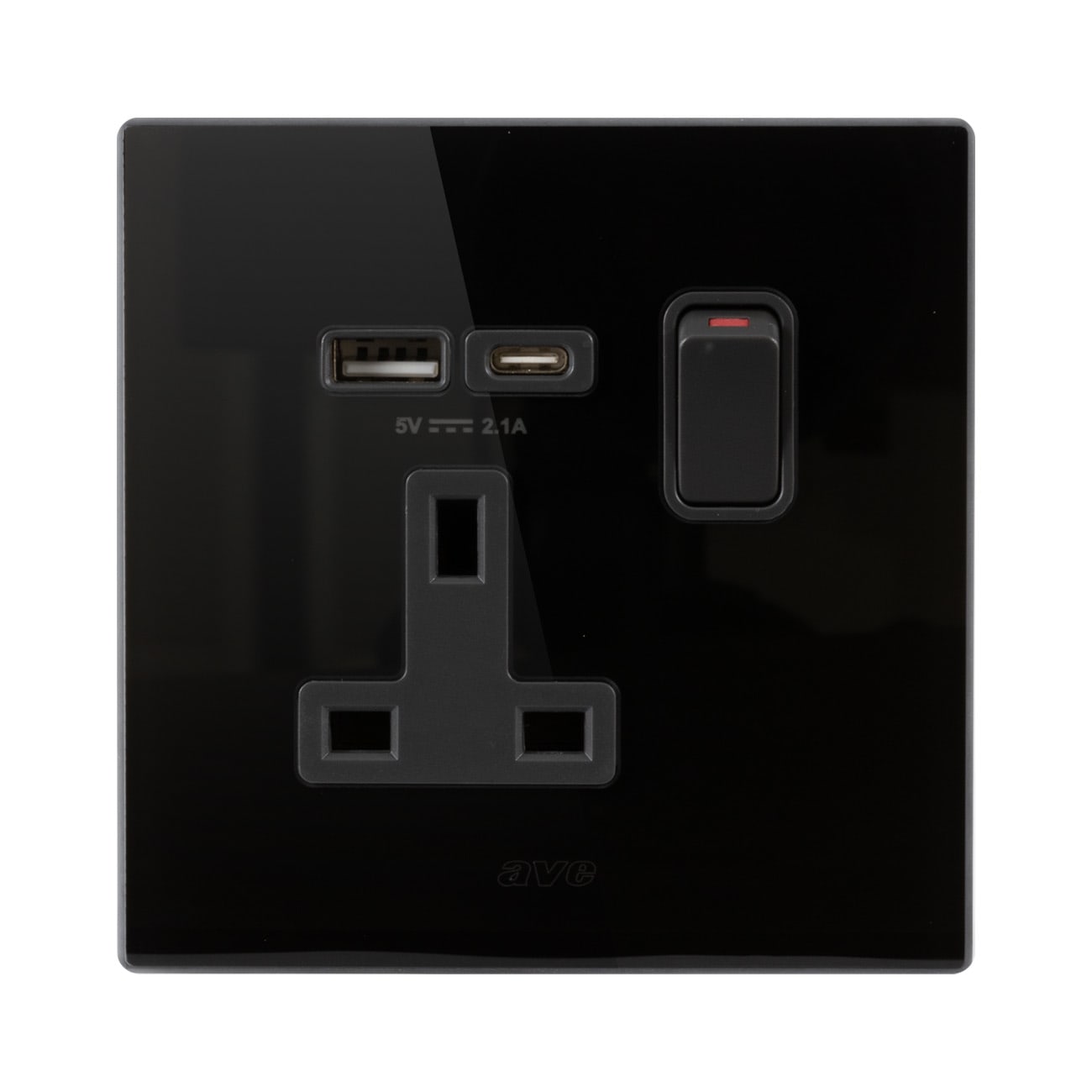 AVE - presa 13a interruttore 2p vt nero usb ac con funzionalità avanzate e design compatto per un'installazione semplice e sicura in ambienti moderni e professionali BS10972PACNAL
