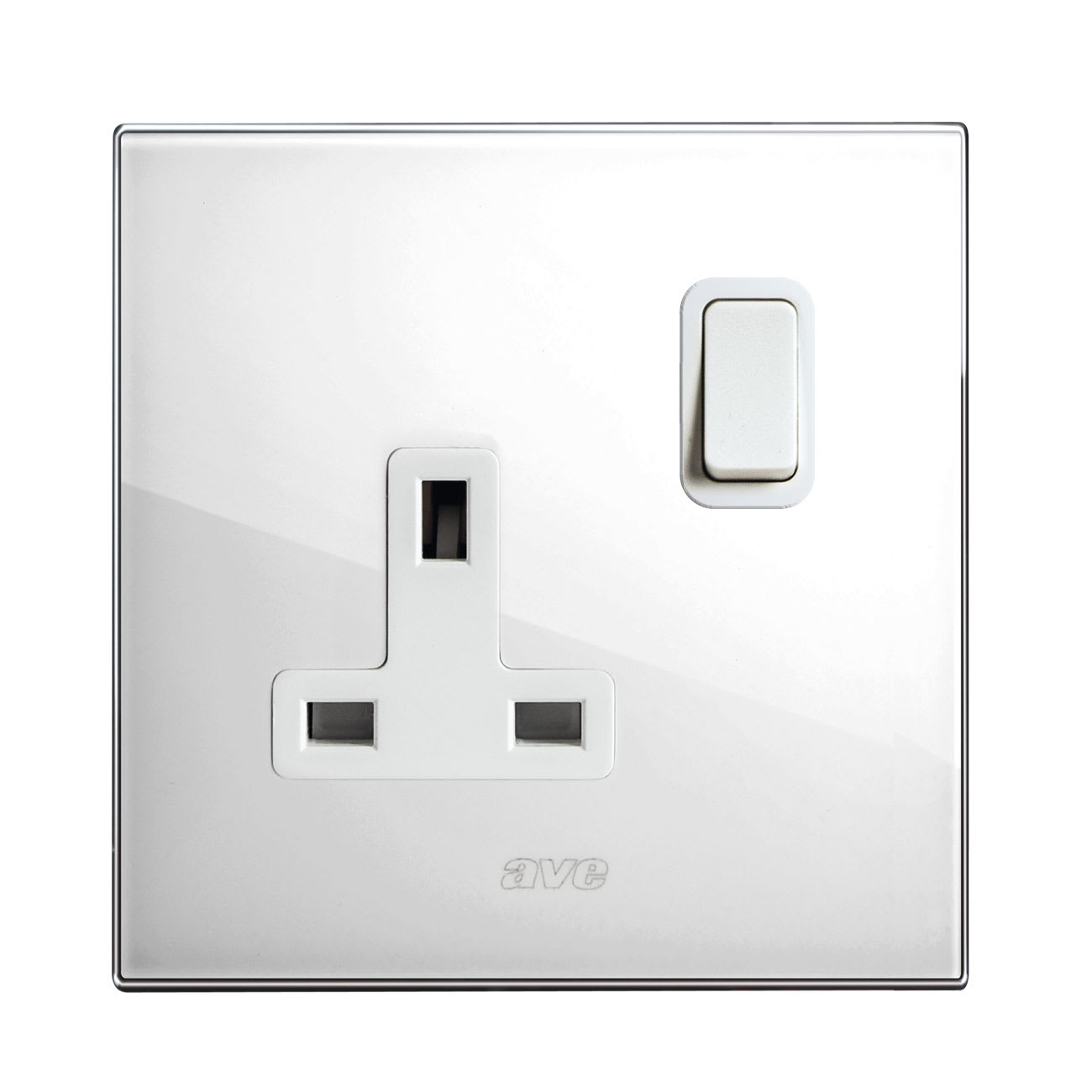 AVE - Singola presa std inglese. placca in vetro colore bianco. 2P+T 13A 250V finitura lucida 2 Mod. BS10972PBL