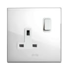 AVE - Singola presa std inglese. placca in vetro colore bianco. 2P+T 13A 250V finitura lucida 2 Mod. BS10972PBL