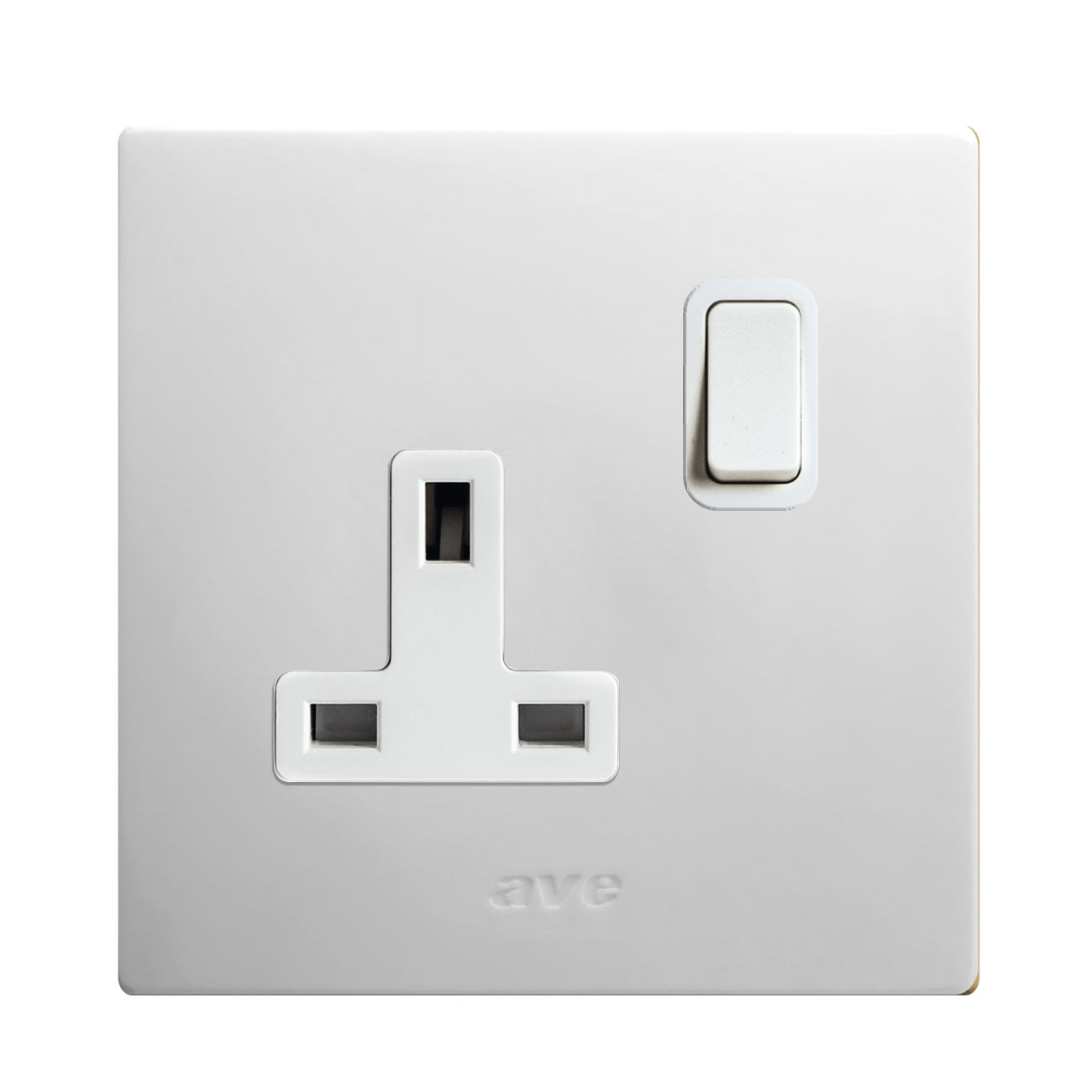 AVE - Singola presa std inglese. placca in CORIAN colore bianco. 2P+T 13A 250V finitura opaca 2 Mod. BS10972PCNB