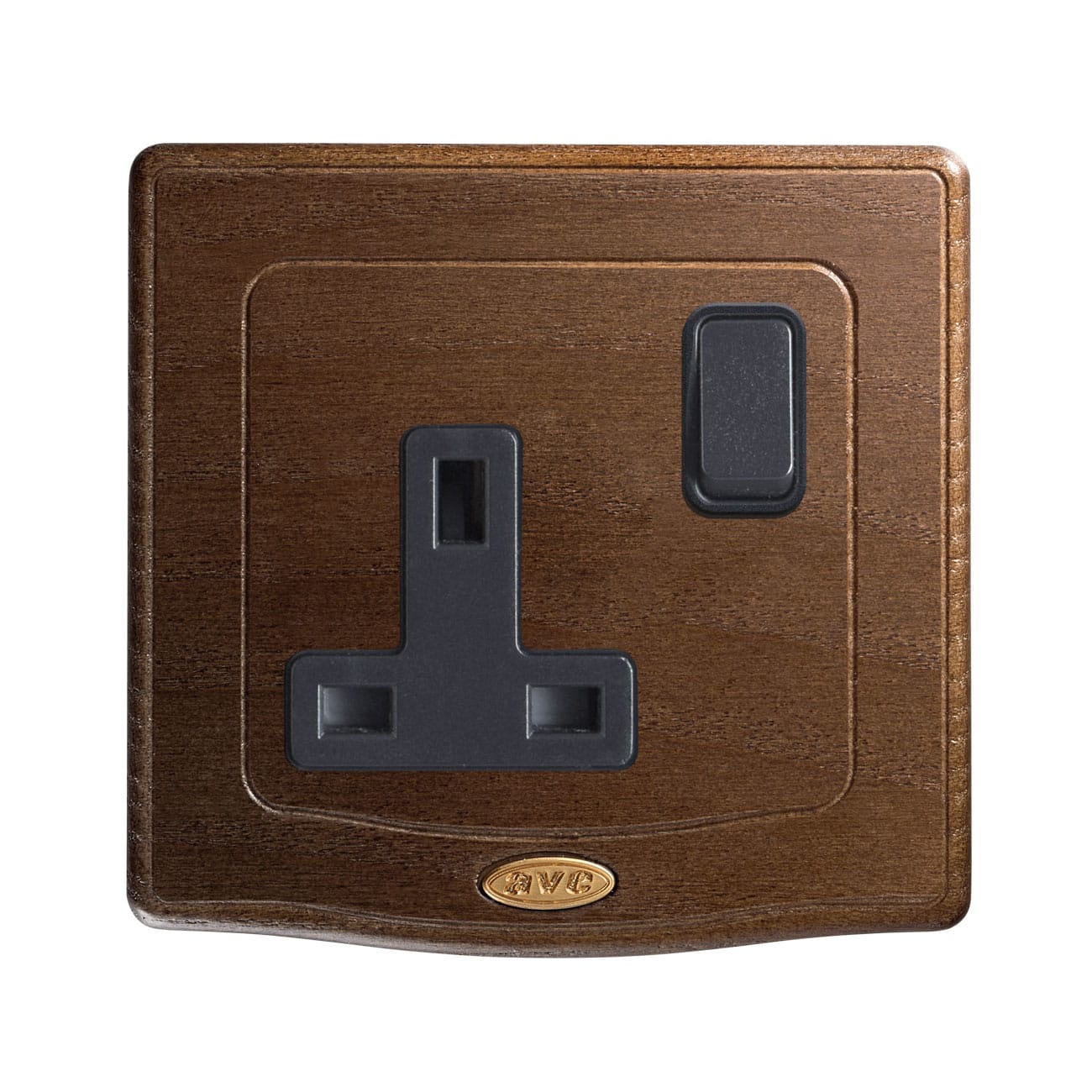 AVE - Singola presa std inglese. placca in legno colore noce.  2P+T 13A 250V  finitura opaca  2 Mod. BS10972PNOC