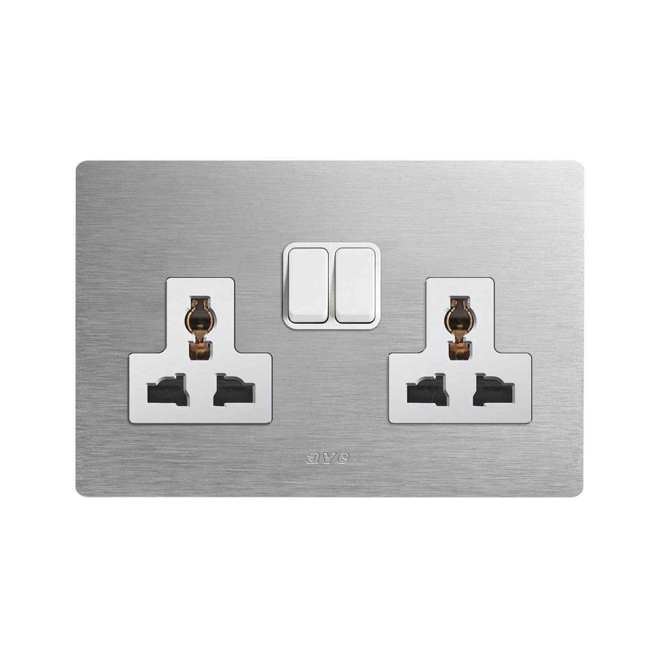 AVE - DOPPIA PRESA MULTISTANDARD. PLACCA IN ALLUMINIO COLORE NATURALE. 2P T 13A 250V  FINITURA SPAZZOLATA  4 MOD. BS2059TSALS
