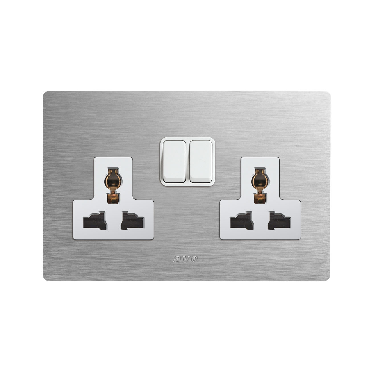 AVE - DOPPIA PRESA MULTISTANDARD. PLACCA IN ALLUMINIO COLORE NATURALE. 2P T 13A 250V FINITURA SPAZZOLATA 4 MOD. BS2059TSALS
