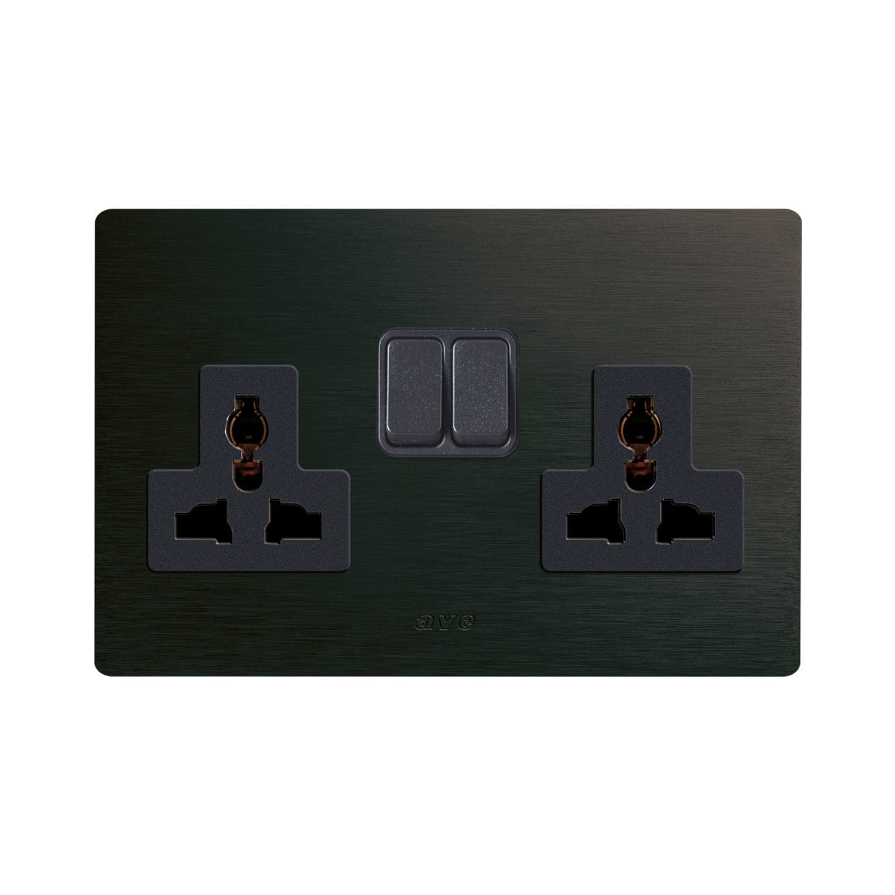 AVE - DOPPIA PRESA MULTISTANDARD. PLACCA IN ALLUMINIO COLORE ANTRACITE. 2P T 13A 250V  FINITURA SPAZZOLATA  4 MOD. BS2059TSANS