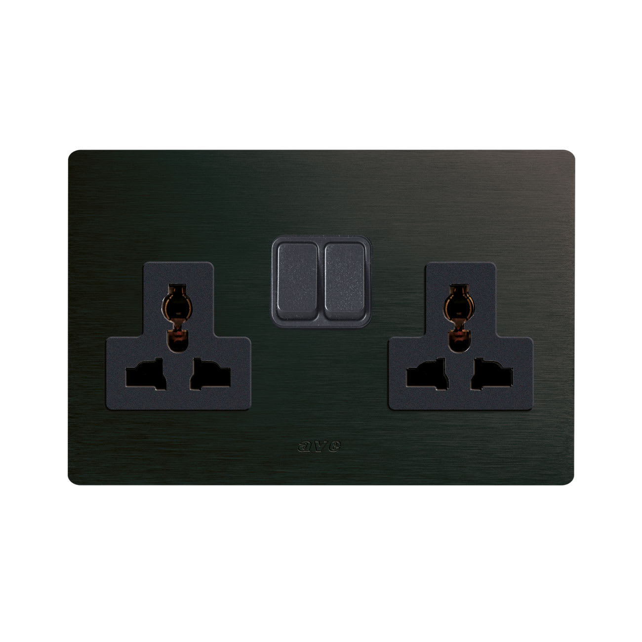 AVE - DOPPIA PRESA MULTISTANDARD. PLACCA IN ALLUMINIO COLORE ANTRACITE. 2P T 13A 250V FINITURA SPAZZOLATA 4 MOD. BS2059TSANS