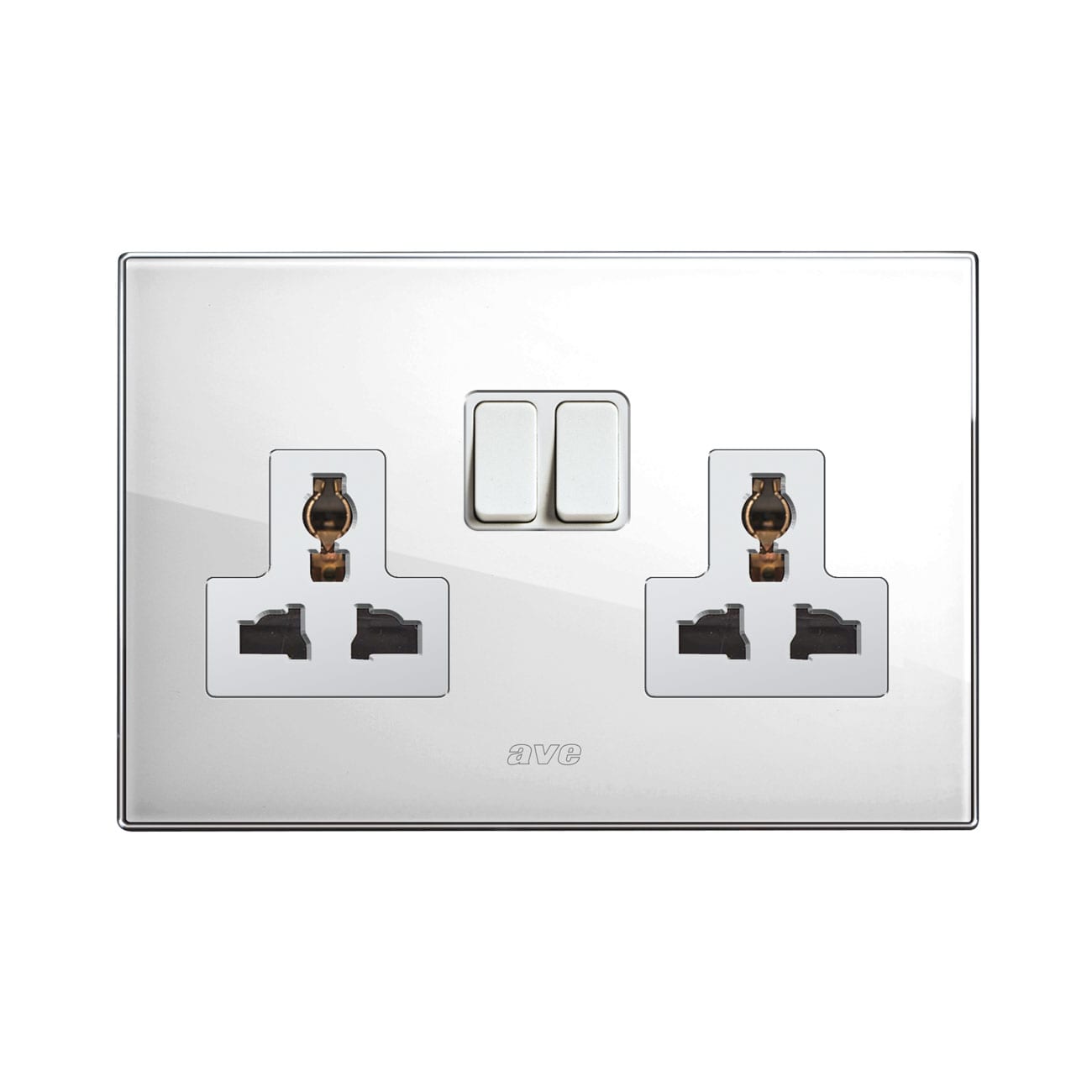 AVE - DOPPIA PRESA MULTISTANDARD. PLACCA IN VETRO COLORE BIANCO. 2P T 13A 250V  FINITURA LUCIDA  4 MOD. BS2059TSBL