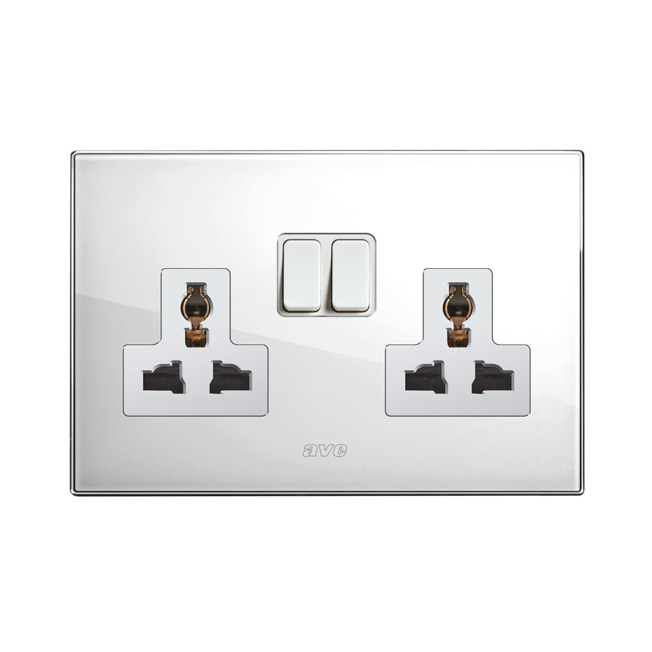 AVE - DOPPIA PRESA MULTISTANDARD. PLACCA IN VETRO COLORE BIANCO. 2P T 13A 250V FINITURA LUCIDA 4 MOD. BS2059TSBL