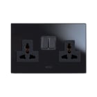 AVE - DOPPIA PRESA MULTISTANDARD. PLACCA IN VETRO COLORE NERO. 2P T 13A 250V FINITURA LUCIDA 4 MOD. BS2059TSNAL