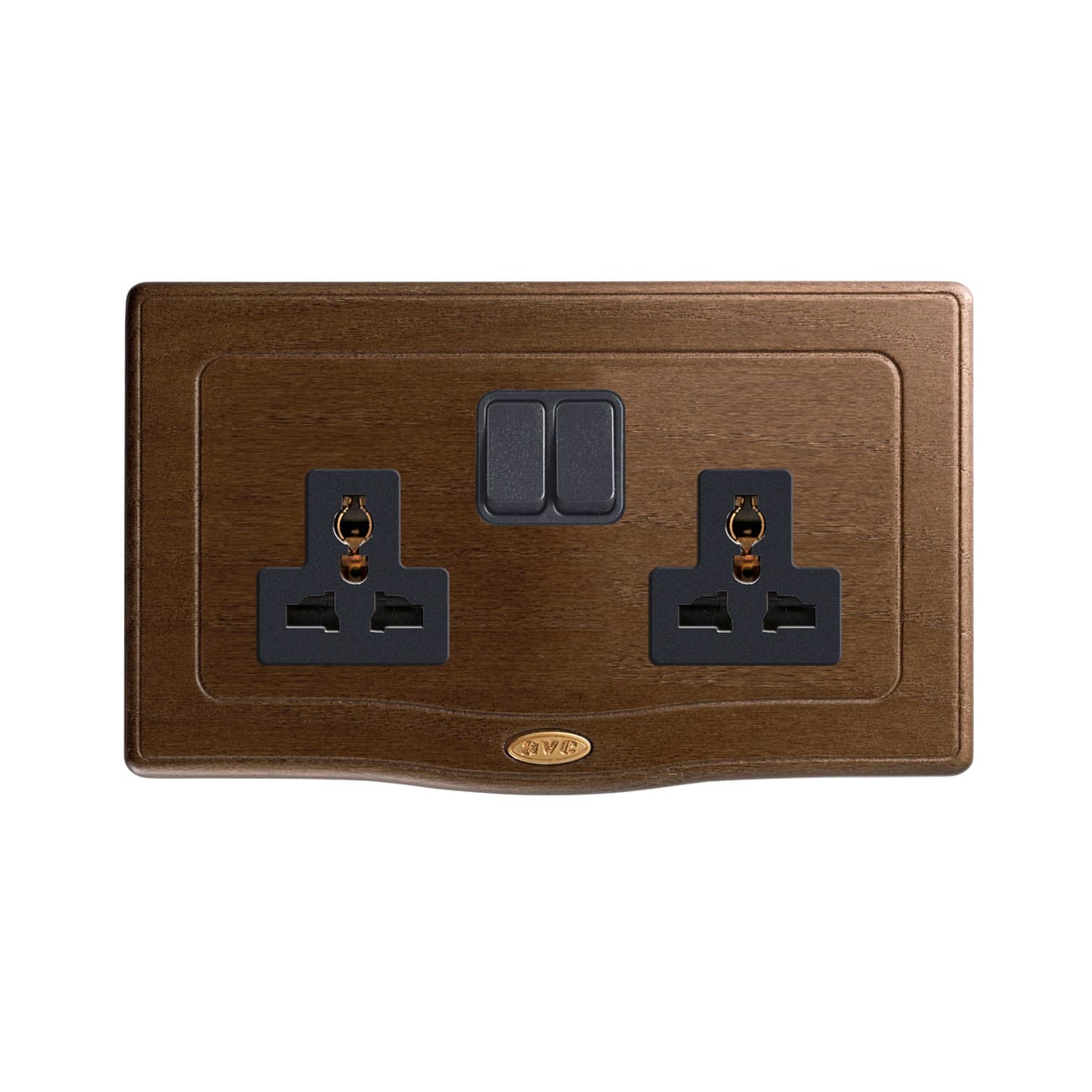 AVE - DOPPIA PRESA MULTISTANDARD. PLACCA IN LEGNO COLORE NOCE. 2P T 13A 250V  FINITURA OPACA  4 MOD. BS2059TSNOC
