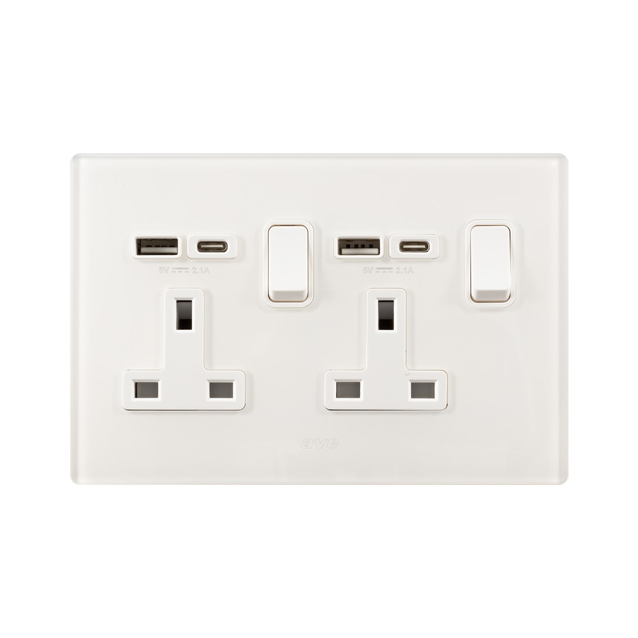 AVE - 2 prese 13a interruttore 2p bianco usb ac compatto e versatile per ogni esigenza. BS20972PACBL