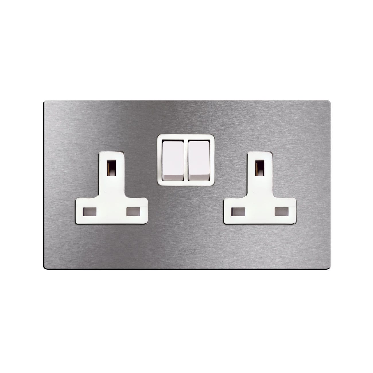 AVE - Doppia presa std inglese. placca in alluminio colore naturale.  2P+T 13A 250V  finitura spazzolata  4 Mod. BS20972PALS