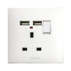 AVE - Singola presa std inglese con doppia USB . colore RAL 9010. 2P+T 13A 250V finitura lucida 2 Mod. BSN11097/2PNU