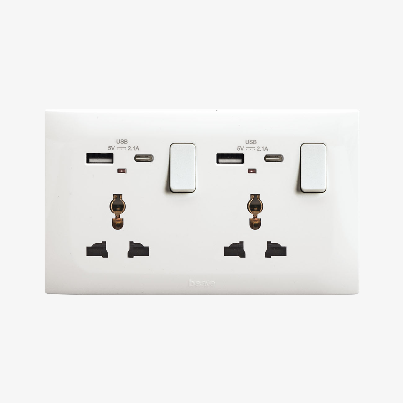 AVE - 2 prese multiple standard con interruttore e usb ac bianco 4m, compatte e funzionali per ogni ambiente. BSN21059/TSNAC